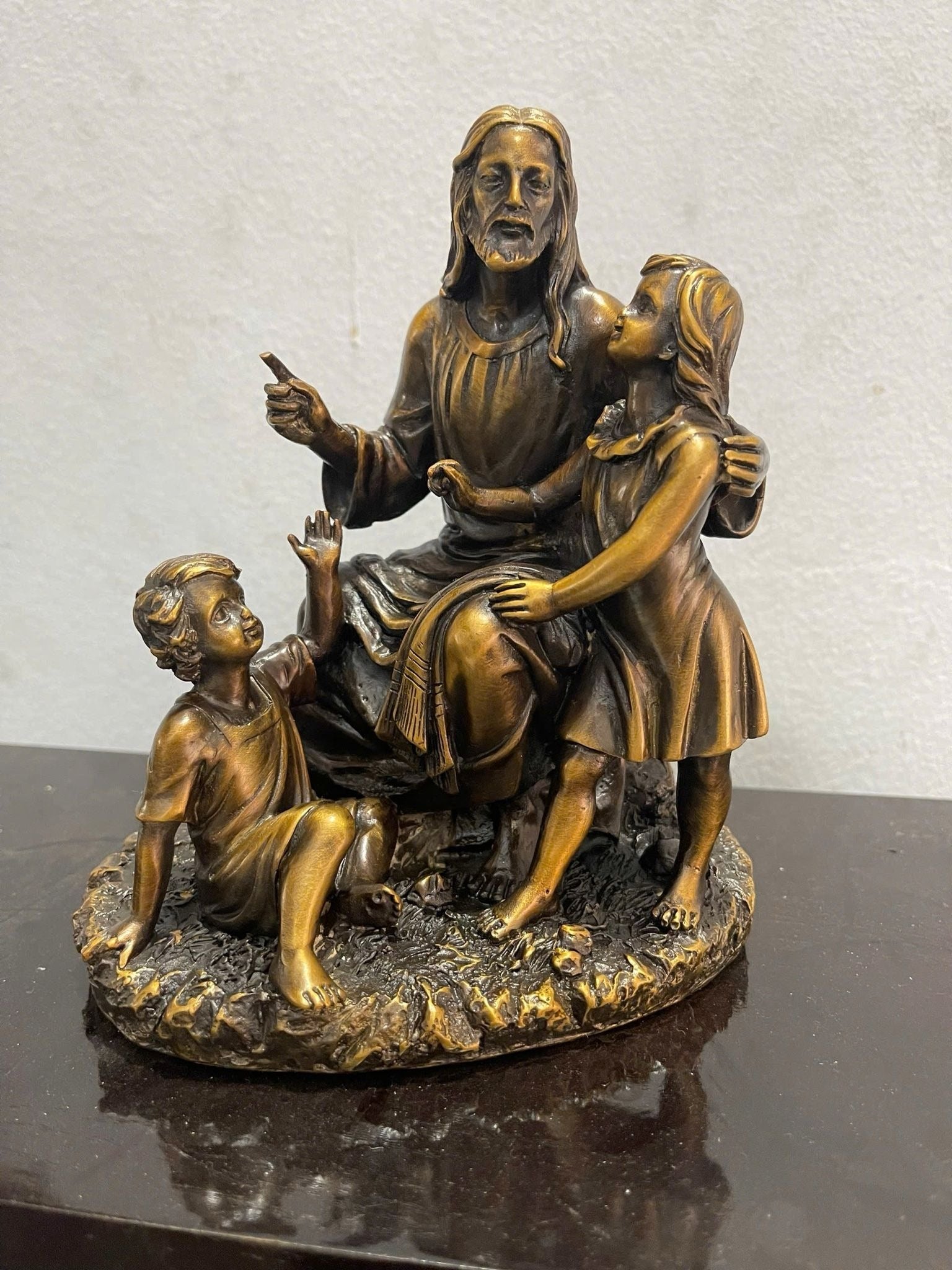 Jesus with Children Bronze Statue, Religious Sculpture, Symbol of Faith and Compassion